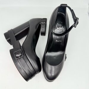 Christian Louboutin Black Leather Yazefir Strap 130 Buckle platform pumps EU38.5